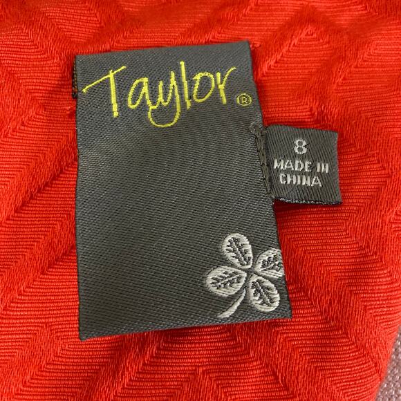 Taylor orange sheath dress with gold waist chain ladies size 8 geometric brocade - Picture 6 of 10